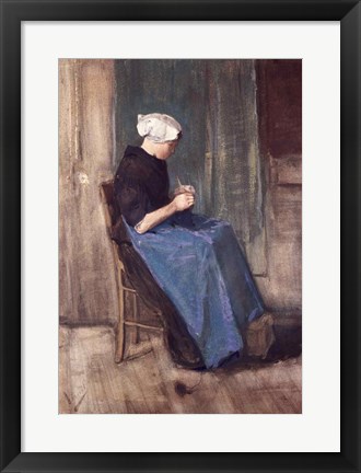 Framed Young Scheveningen Woman Knitting, Facing Right Print