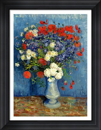 Framed Still Life: Vase with Cornflowers and Poppies, 1887 Print