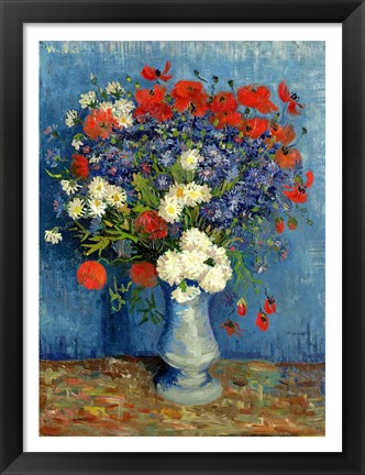 Framed Still Life: Vase with Cornflowers and Poppies, 1887 Print