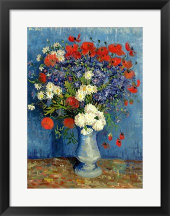 Framed Still Life: Vase with Cornflowers and Poppies, 1887 Print