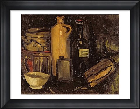 Framed Still life with pots, bottles and flasks Print