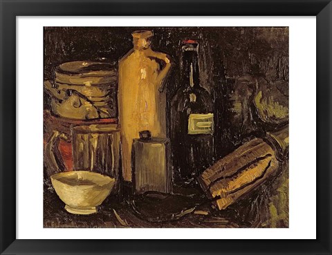 Framed Still life with pots, bottles and flasks Print