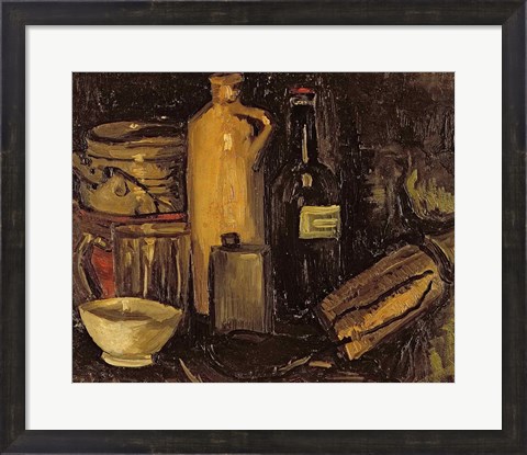 Framed Still life with pots, bottles and flasks Print