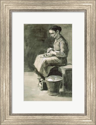 Framed Woman peeling potatoes Print