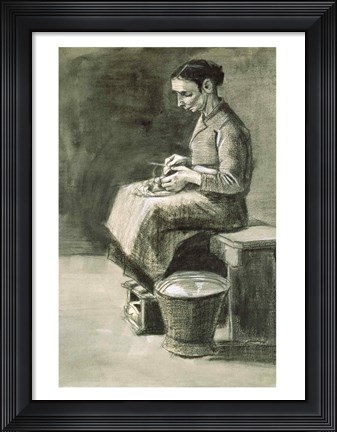 Framed Woman peeling potatoes Print