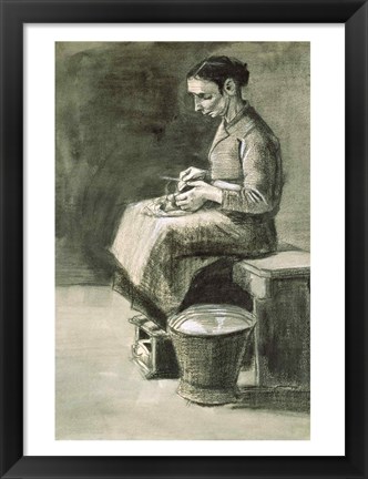 Framed Woman peeling potatoes Print