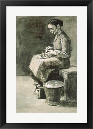 Framed Woman peeling potatoes Print