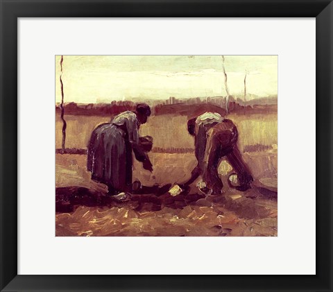 Framed Two Peasants Planting Potatoes, 1885 Print