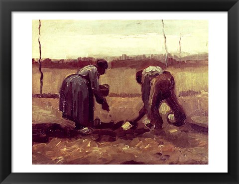 Framed Two Peasants Planting Potatoes, 1885 Print