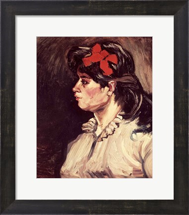 Framed Portrait of a Woman with a Red Ribbon, 1885 Print