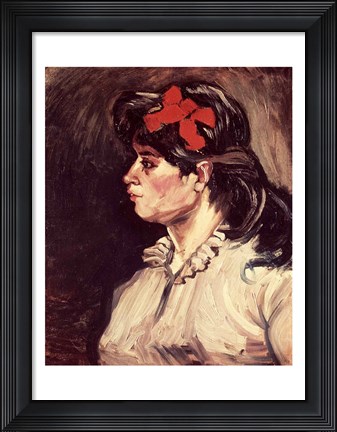 Framed Portrait of a Woman with a Red Ribbon, 1885 Print