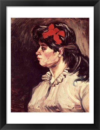 Framed Portrait of a Woman with a Red Ribbon, 1885 Print