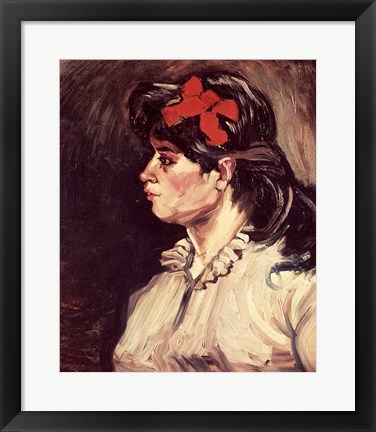 Framed Portrait of a Woman with a Red Ribbon, 1885 Print