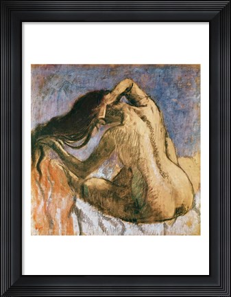 Framed Woman Combing her Hair B Print