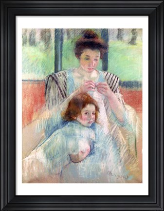 Framed Mother Sewing and Child Print