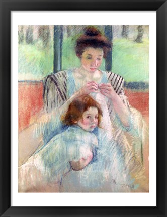 Framed Mother Sewing and Child Print