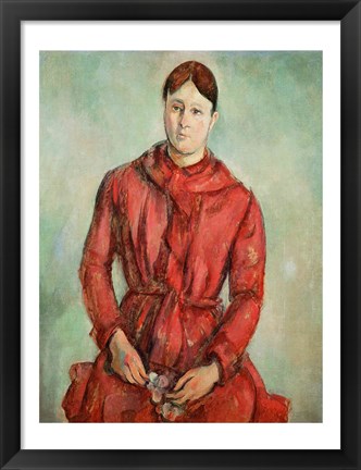 Framed Portrait of Madame Cezanne in a Red Dress Print