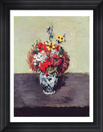 Framed Flowers in a Delft vase Print