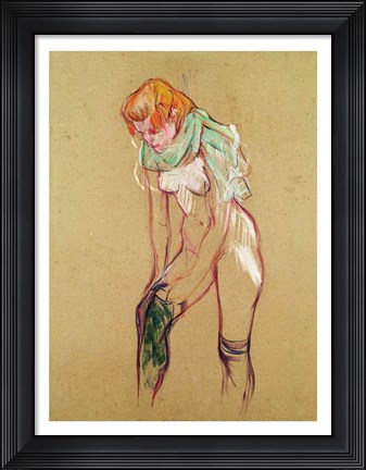 Framed Woman Pulling Up her Stocking, 1894 Print