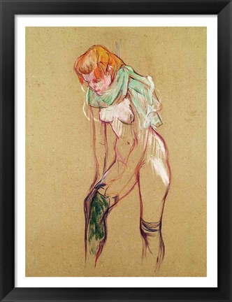 Framed Woman Pulling Up her Stocking, 1894 Print