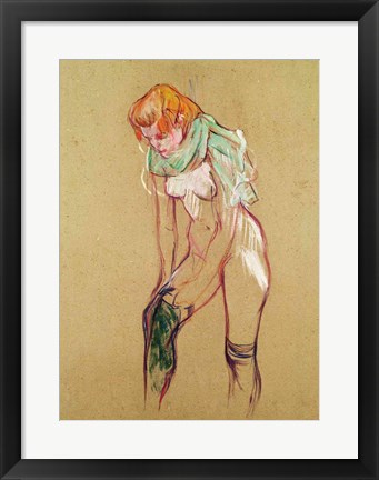 Framed Woman Pulling Up her Stocking, 1894 Print