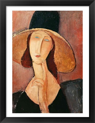Framed Portrait of Jeanne Hebuterne in a large hat, c.1918-19 Print