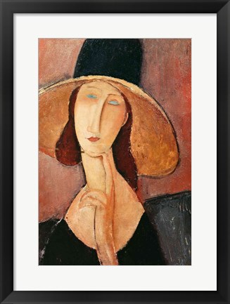 Framed Portrait of Jeanne Hebuterne in a large hat, c.1918-19 Print