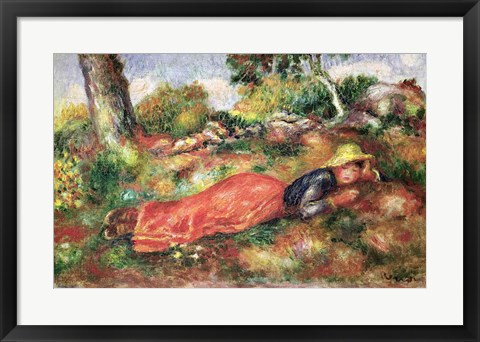 Framed Young Girl Sleeping on the Grass Print