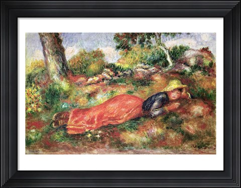 Framed Young Girl Sleeping on the Grass Print