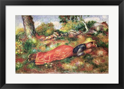 Framed Young Girl Sleeping on the Grass Print