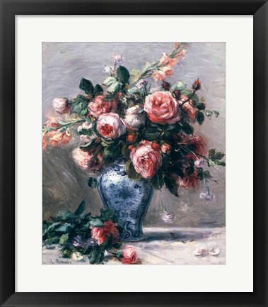 Framed Vase of Roses Print