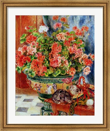 Framed Geraniums and Cats, 1881 Print