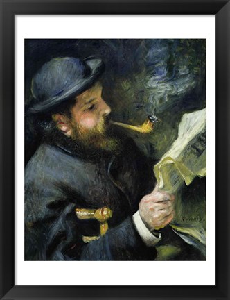 Framed Claude Monet reading a newspaper Print