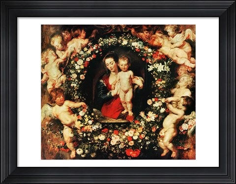Framed Virgin with a Garland of Flowers, c.1618-20 Print