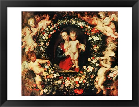 Framed Virgin with a Garland of Flowers, c.1618-20 Print