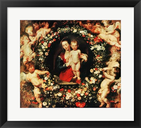 Framed Virgin with a Garland of Flowers, c.1618-20 Print