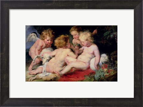 Framed Infant Christ with John the Baptist and two angels Print