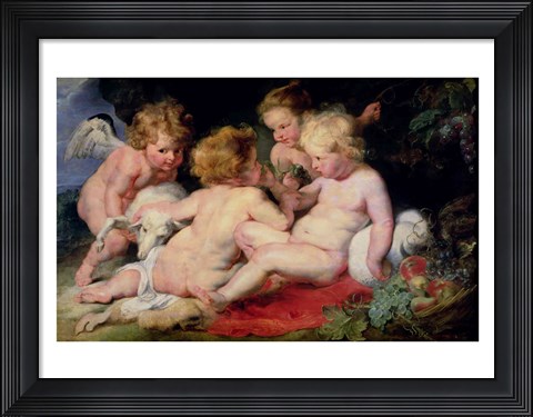 Framed Infant Christ with John the Baptist and two angels Print
