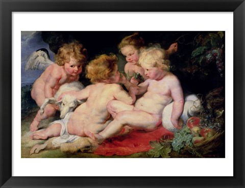 Framed Infant Christ with John the Baptist and two angels Print