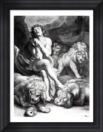 Framed Daniel in the Lions&#39; Den - black and white Print