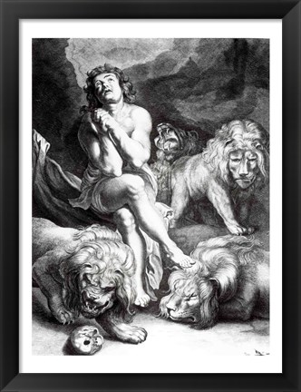 Framed Daniel in the Lions&#39; Den - black and white Print