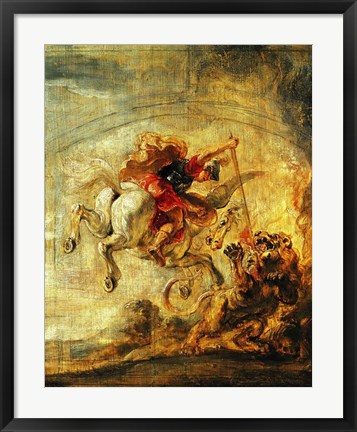 Framed Bellerophon Riding Pegasus Fighting the Chimaera Print