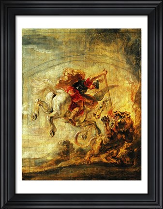 Framed Bellerophon Riding Pegasus Fighting the Chimaera Print