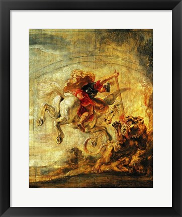 Framed Bellerophon Riding Pegasus Fighting the Chimaera Print