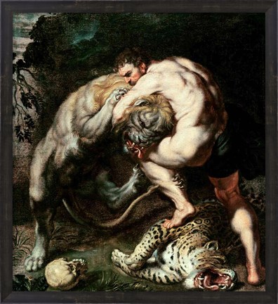 Framed Hercules Fighting the Nemean Lion Print
