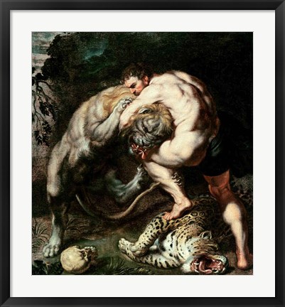 Framed Hercules Fighting the Nemean Lion Print