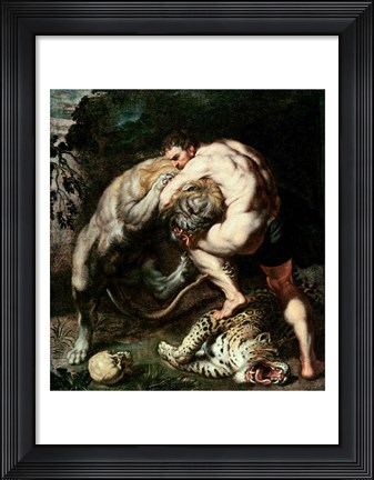 Framed Hercules Fighting the Nemean Lion Print