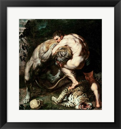 Framed Hercules Fighting the Nemean Lion Print