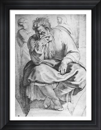Framed Prophet Jeremiah, after Michangelo Buonarroti Print