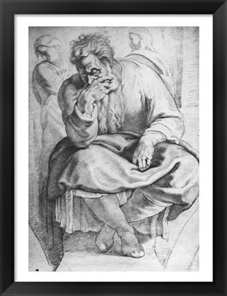 Framed Prophet Jeremiah, after Michangelo Buonarroti Print